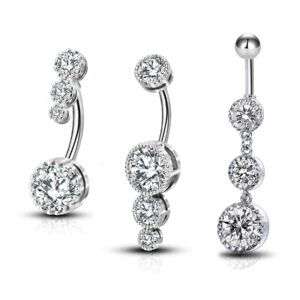 oufer 3pcs belly button rings clear cz 316l surgical steel belly rings dangle navel rings belly rings belly piercing jewelry