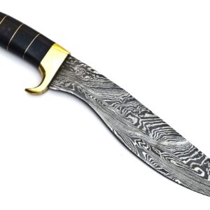 Skokie Knives Custom Hand Made Damascus Steel Hunting Knife Handle Black Pakka Wood with Brass Spacer