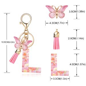 OKAICEN Fashion Alphabet Initial Letter Keychain Tassel Butterfly Pendant Key Ring for Purse Handbags Women Girl ('L')