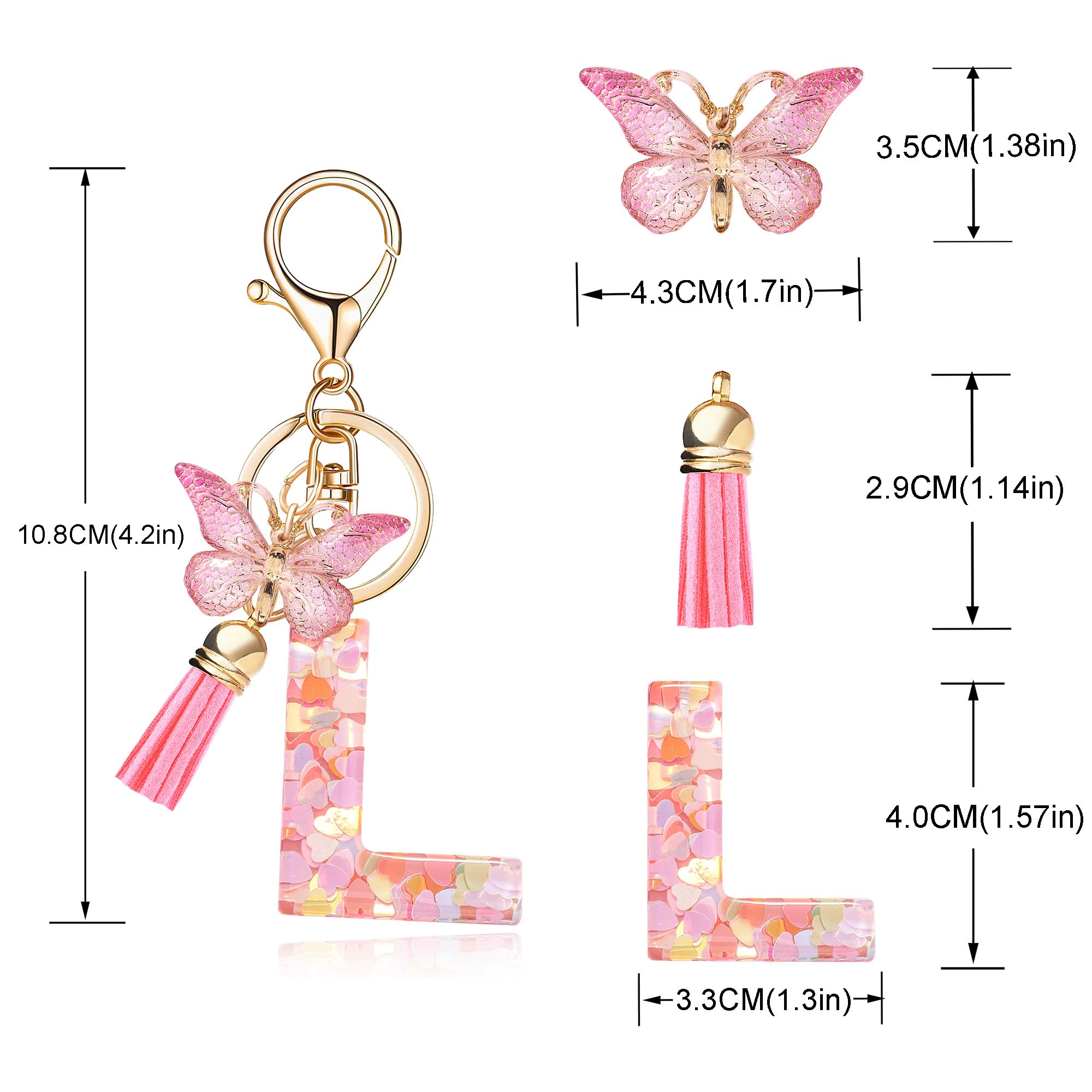 OKAICEN Fashion Alphabet Initial Letter Keychain Tassel Butterfly Pendant Key Ring for Purse Handbags Women Girl ('L')