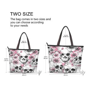 QMXO Sugar Skull Floral Flowers Pink Handbags and Purse for Women Tote Bag Large Capacity Top Handle Shopper Shoulder Bag