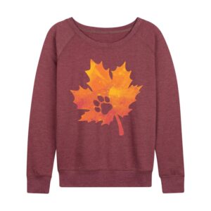 instant message - pawprint leaf - women's french terry pullover - size large heather maroon