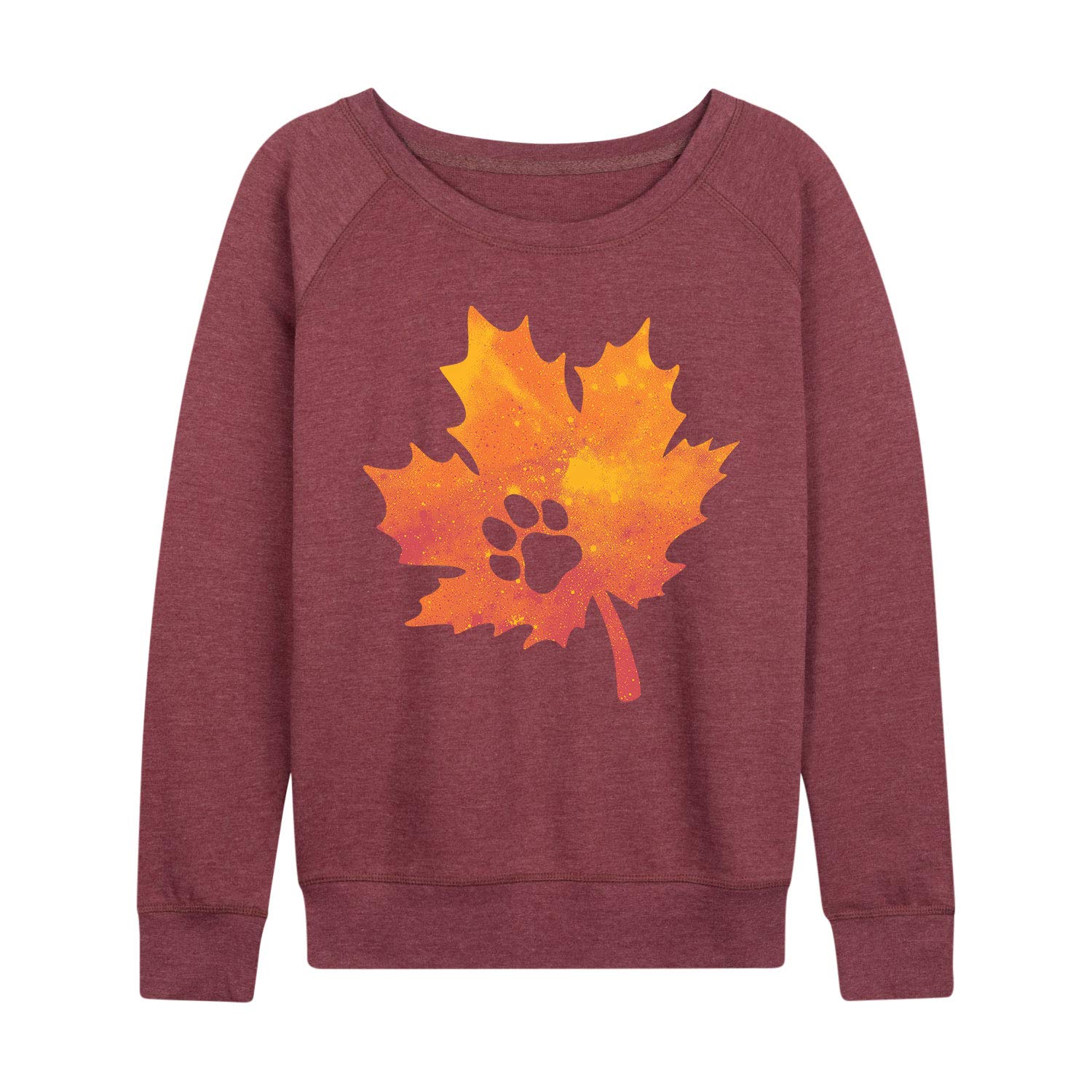 Instant Message - Pawprint Leaf - Women's French Terry Pullover - Size Large Heather Maroon