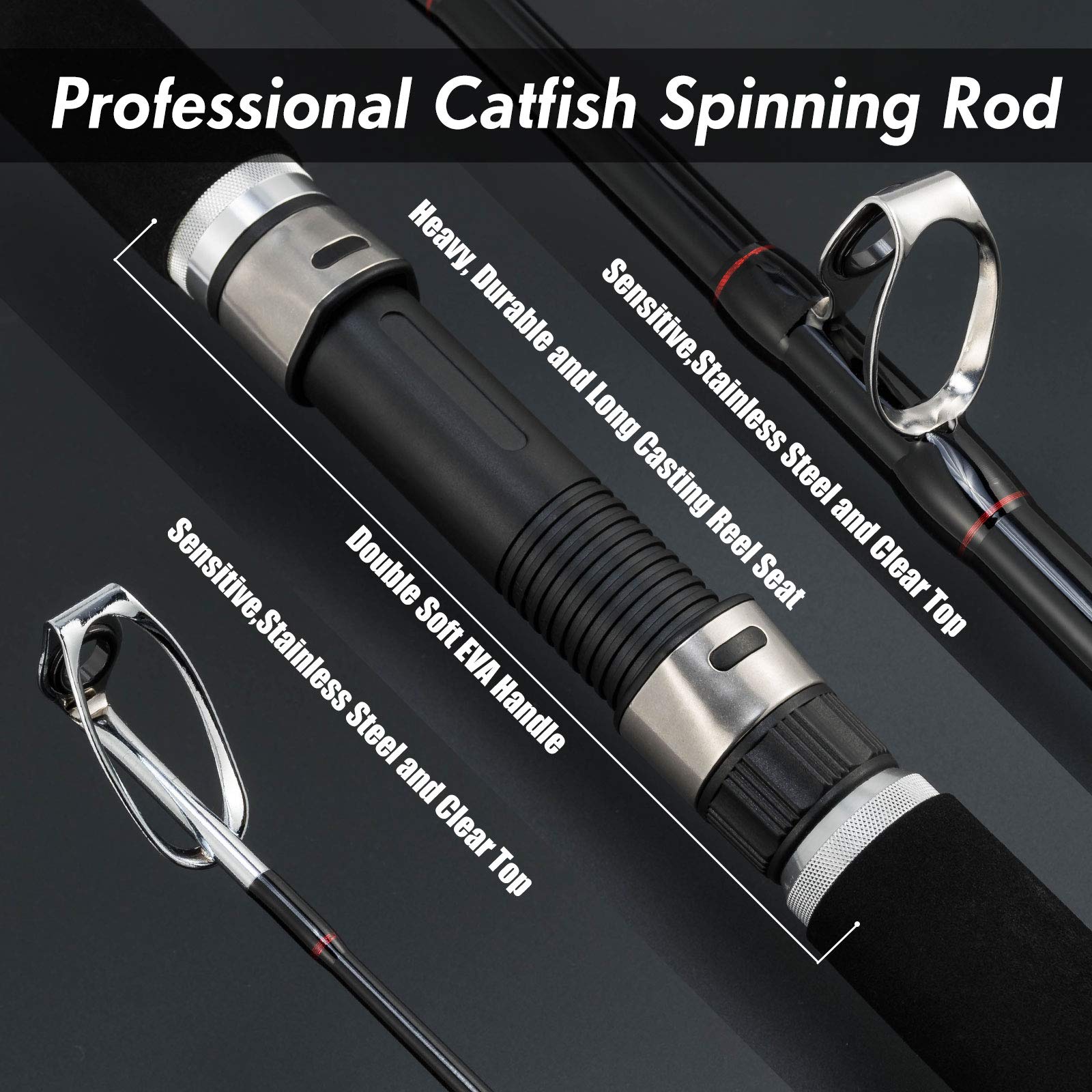 Dr.Fish Catfish Rod and Reel Combo 7ft Spinning Trolling Rod Heavy Duty Catfish Rod Baitfeeder Catfish Reel Catfishing Gear Tackle Equipment Boat Fishing