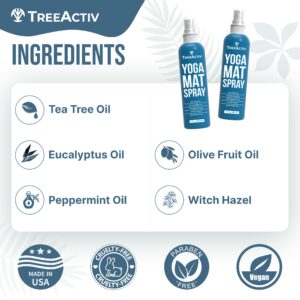 TreeActiv Yoga Mat Cleaner Spray, 4 fl oz, Cleaning Spray for Yoga Accessories, All Purpose Mat Spray for Gym Equipment, Workout Mat Spray With Tea Tree Oil, Yoga Mat Spray Cleaner, with 2000 Sprays