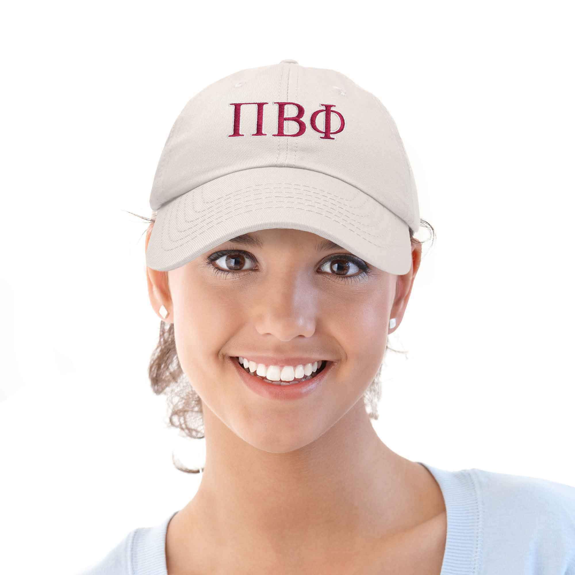 DALIX Pi Beta Phi Greek Letters Hat Womens Embroidered Baseball Cap in Beige