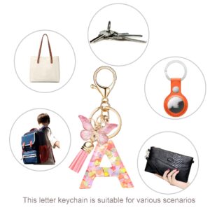 OKAICEN Fashion Alphabet Initial Letter Keychain Tassel Butterfly Pendant Key Ring for Purse Handbags Women Girl ('L')