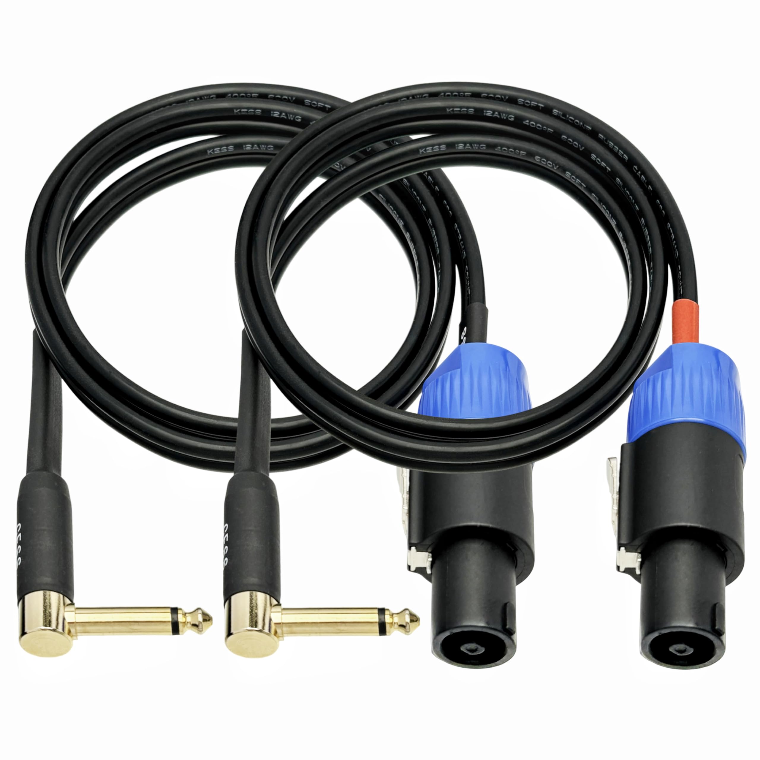 CESS-133-3f Right-Angle 1/4 Inch TS Plug to Speakon Speaker/Amplifier Cable, 2 Pack (3 Feet)