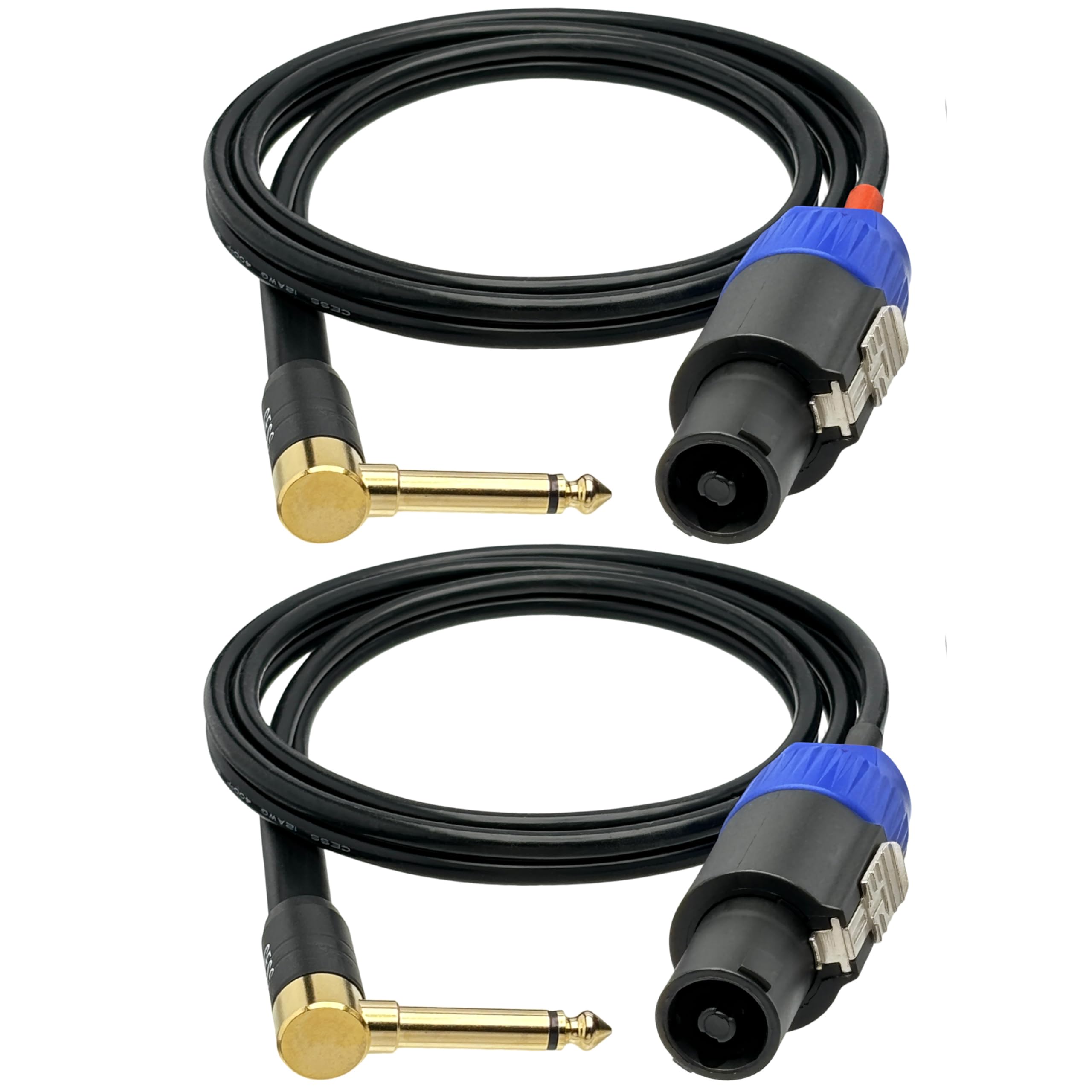 CESS-133-3f Right-Angle 1/4 Inch TS Plug to Speakon Speaker/Amplifier Cable, 2 Pack (3 Feet)