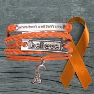 Infinity Collection Orange Ribbon Bracelet, Where There is a Will There is a Way Leukemia Awareness, MS Awareness, Self Injury, Kidney Cancer, ADHD, Malnutrition Awareness, Awareness Jewelry