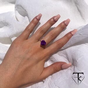 Takar Heart-Shaped Amethyst Ring, 7 mm Heart Solitaire Purple Stone Ring, 10K gold Rings for Women, Wedding/Engagement Gold Jewelry Gift For Her In White, Yellow, and Rose Gold MADE IN USA.