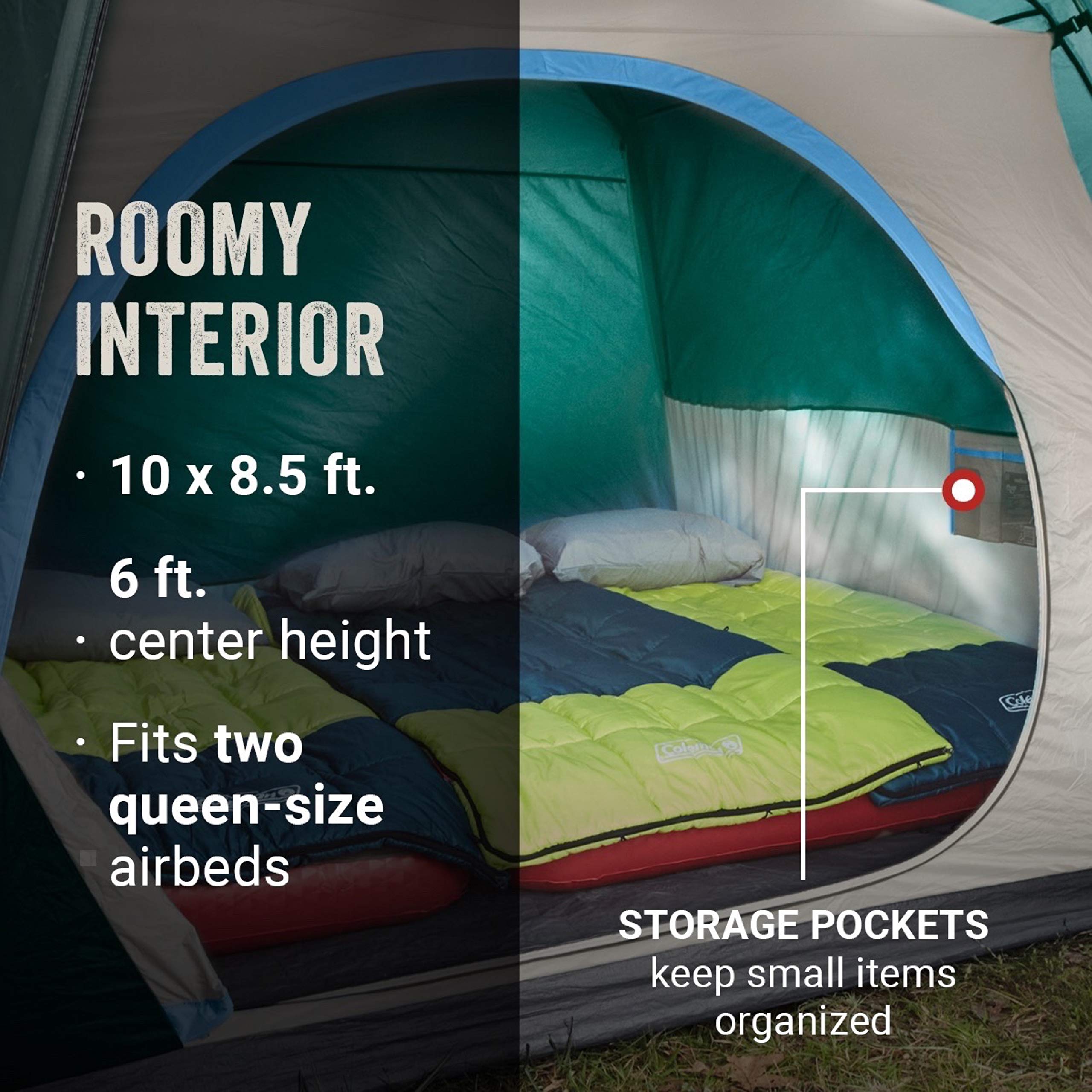 Coleman Skydome Camping Tent with Full-Fly Weather Vestibule, 2/4/6 Person Weatherproof Tent with Rainfly, Carry Bag, Storage Pockets, and Ventilation, Sets Up in 5 Minutes