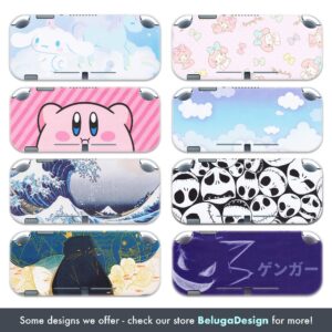 BelugaDesign Fat Cat Switch Skin | Pastel Sticker Wrap Vinyl Decal | Cute Kawaii Animal Leaves Cartoon Full Set Compatible with Nintendo Switch (Switch Lite, Multicolored)