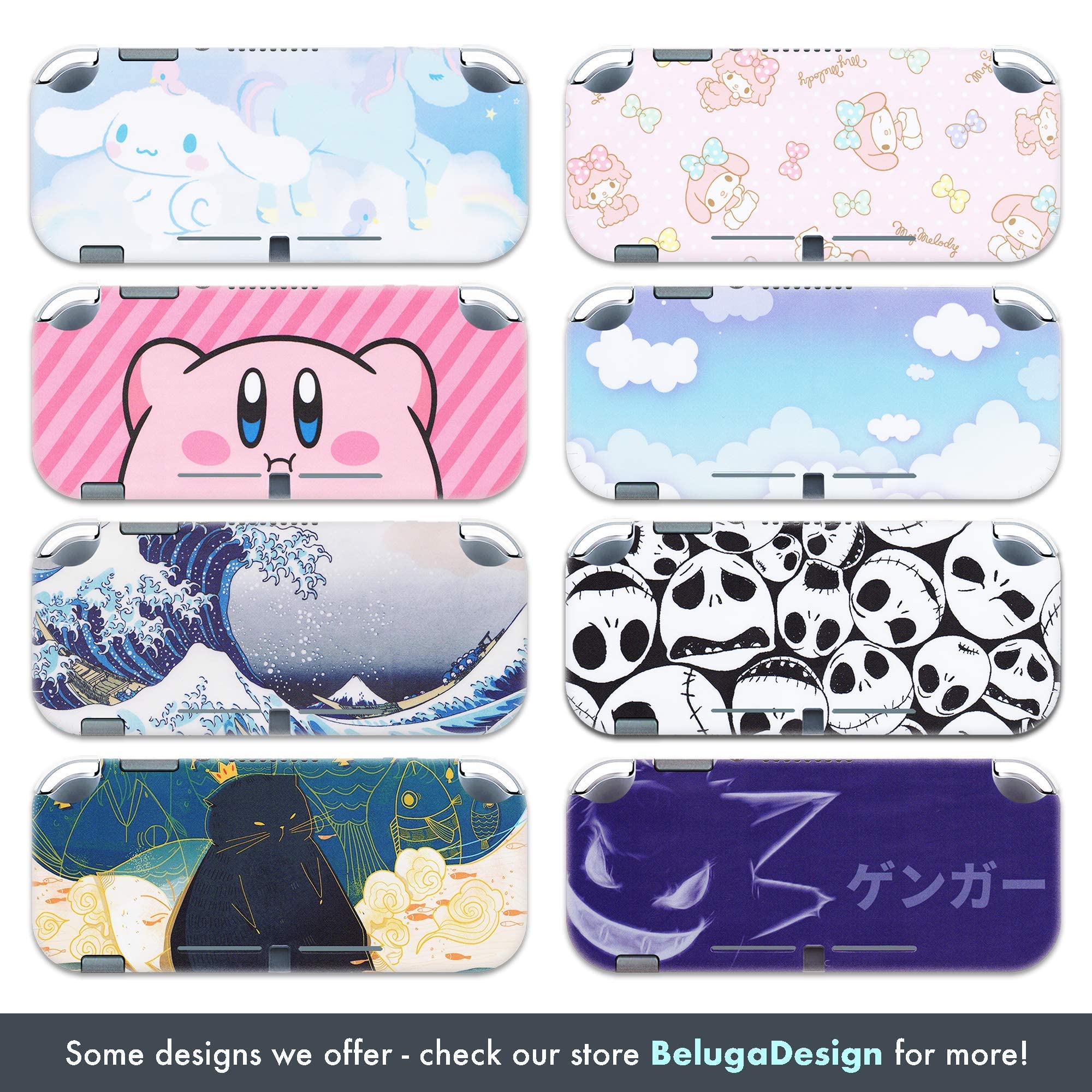 BelugaDesign Fat Cat Switch Skin | Pastel Sticker Wrap Vinyl Decal | Cute Kawaii Animal Leaves Cartoon Full Set Compatible with Nintendo Switch (Switch Lite, Multicolored)