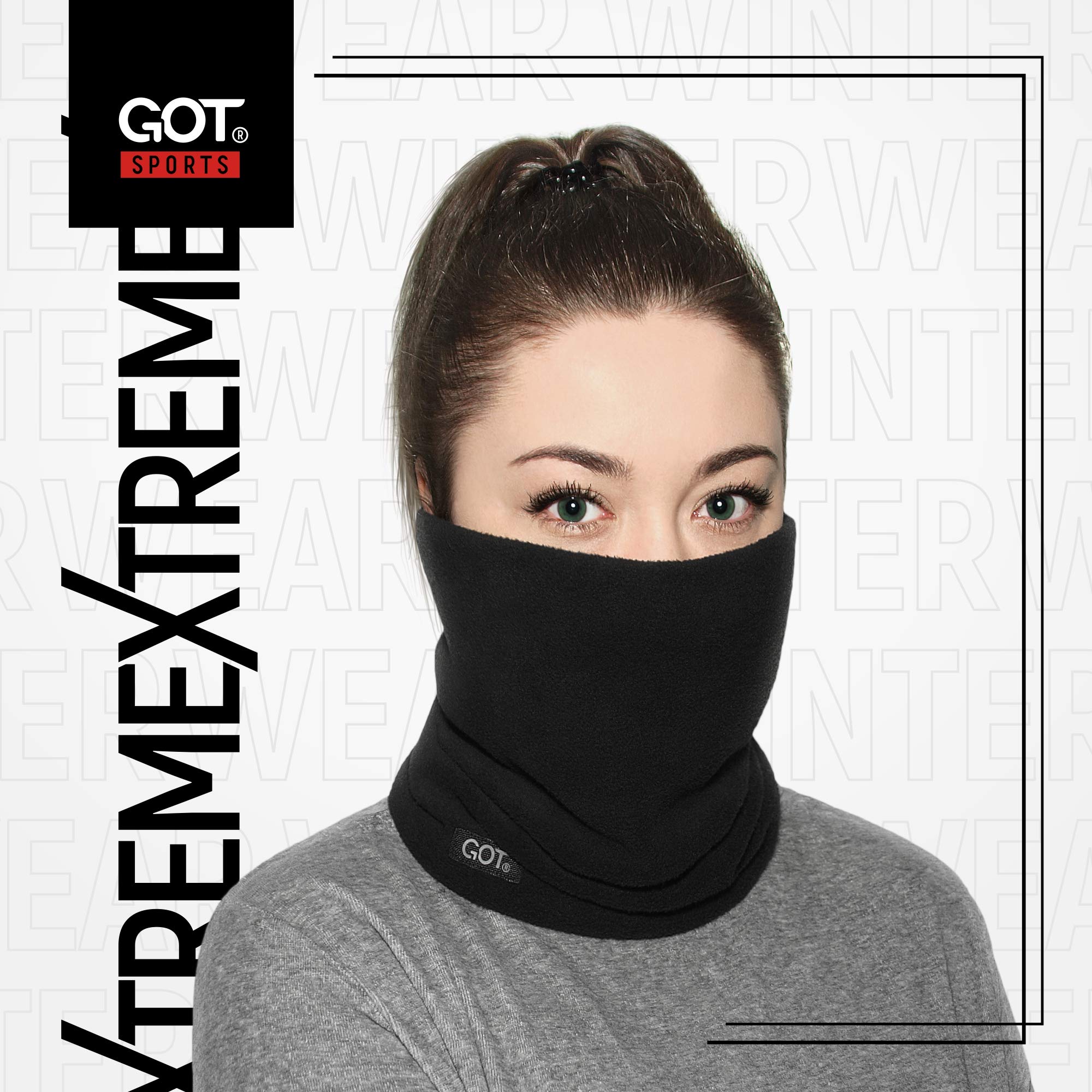 GOT Sports Polar Fleece Neck Warmer - Double-Layer Winter Ski Face Mask - Neck Scarf for Skiing, Snowboarding, Running (Black)