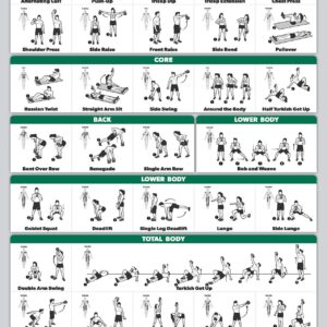 16 Pack - Exercise Workout Poster Set: Dumbbell, Suspension, Kettlebell, Bands, Medicine Ball, Battle Rope, Stretching, Bodyweight, Barbell, Yoga, Exercise Ball (PAPER - NOT LAMINATED, 18" x 24")