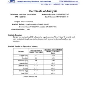 Methylene Blue, 1% USP (Pharmaceutical) Grade, 50 mL (1.69 fl oz); 3rd Party Tested