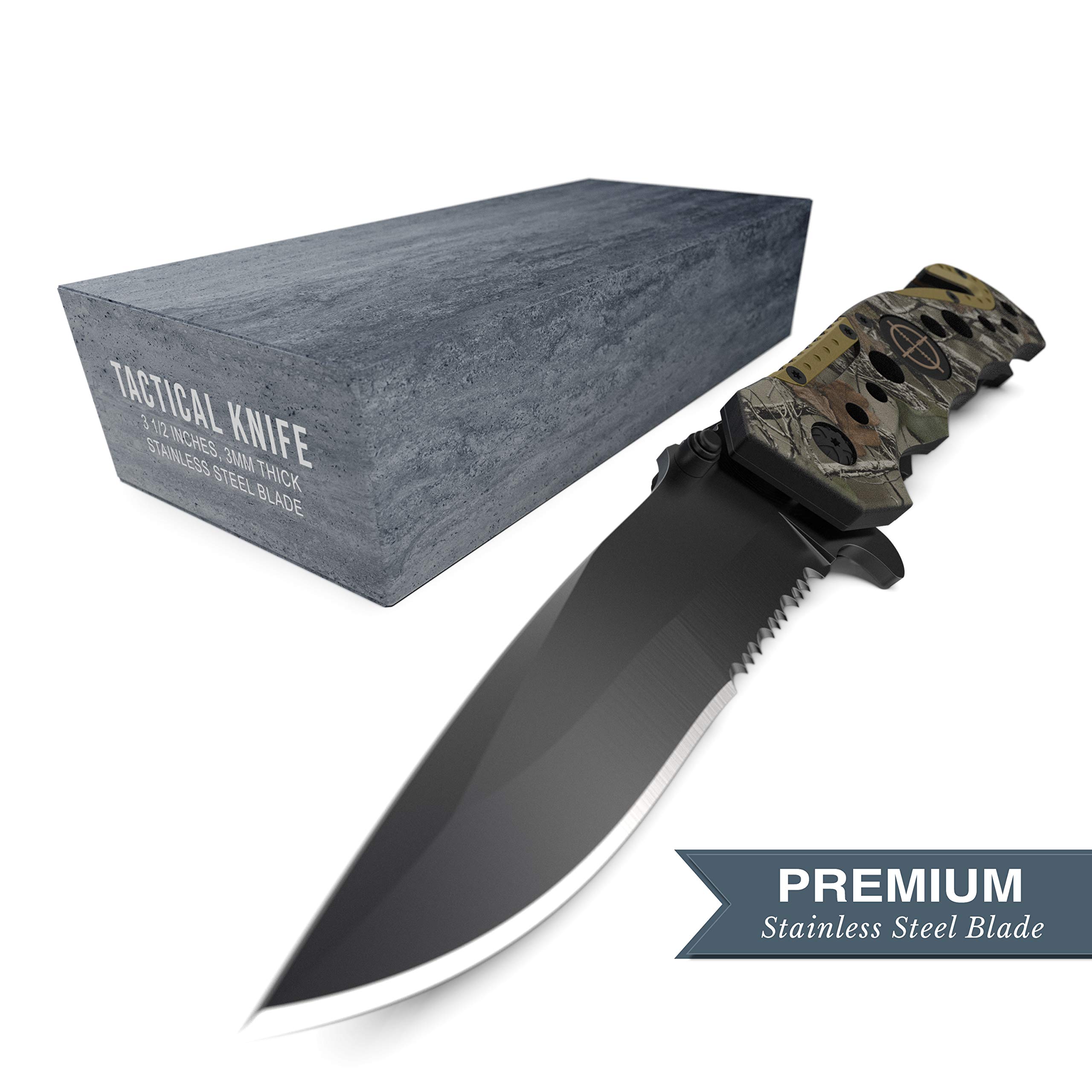 Swiss Safe 3-in-1 Tactical Knife for Military and First Responders - Hunting Camouflage