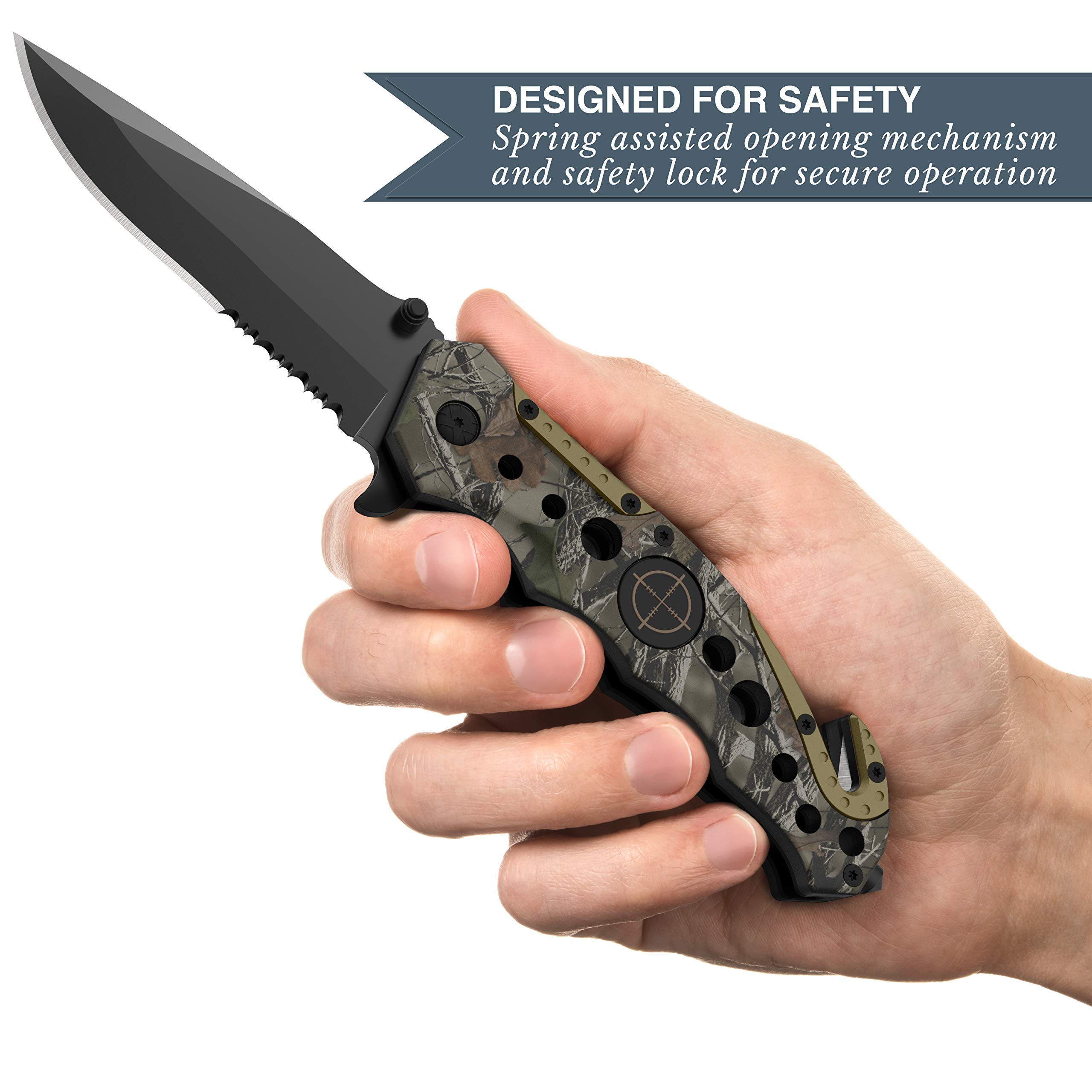 Swiss Safe 3-in-1 Tactical Knife for Military and First Responders - Hunting Camouflage