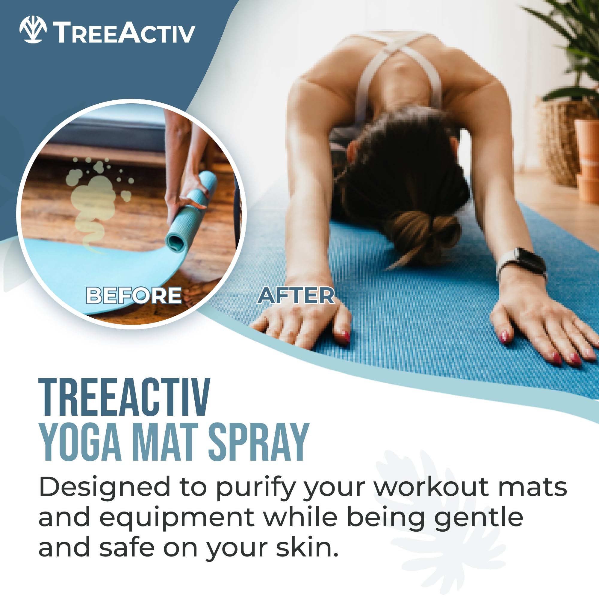 TreeActiv Yoga Mat Cleaner Spray, 4 fl oz, Cleaning Spray for Yoga Accessories, All Purpose Mat Spray for Gym Equipment, Workout Mat Spray With Tea Tree Oil, Yoga Mat Spray Cleaner, with 2000 Sprays