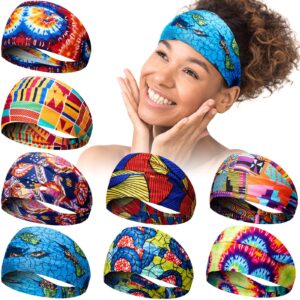 8 Pieces African Headband Stretchy Boho Print Headband Yoga Sports Workout Wide Headwrap Elastic Twisted Knot Turban Hairband for Women Girls Hair Accessories