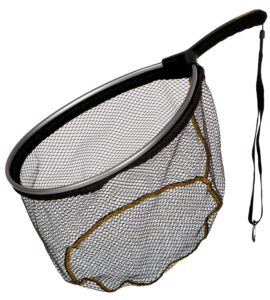 frabill floating trout net, 13" x 18", black finish, fish landing net, tangle-free micromesh netting is gentle on fish, comfortable handle with built-in lanyard and carabiner