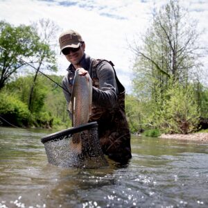 Frabill Floating Trout Net, 13" x 18", Black Finish, Fish Landing Net, Tangle-Free Micromesh Netting is Gentle on Fish, Comfortable Handle with Built-in Lanyard and Carabiner