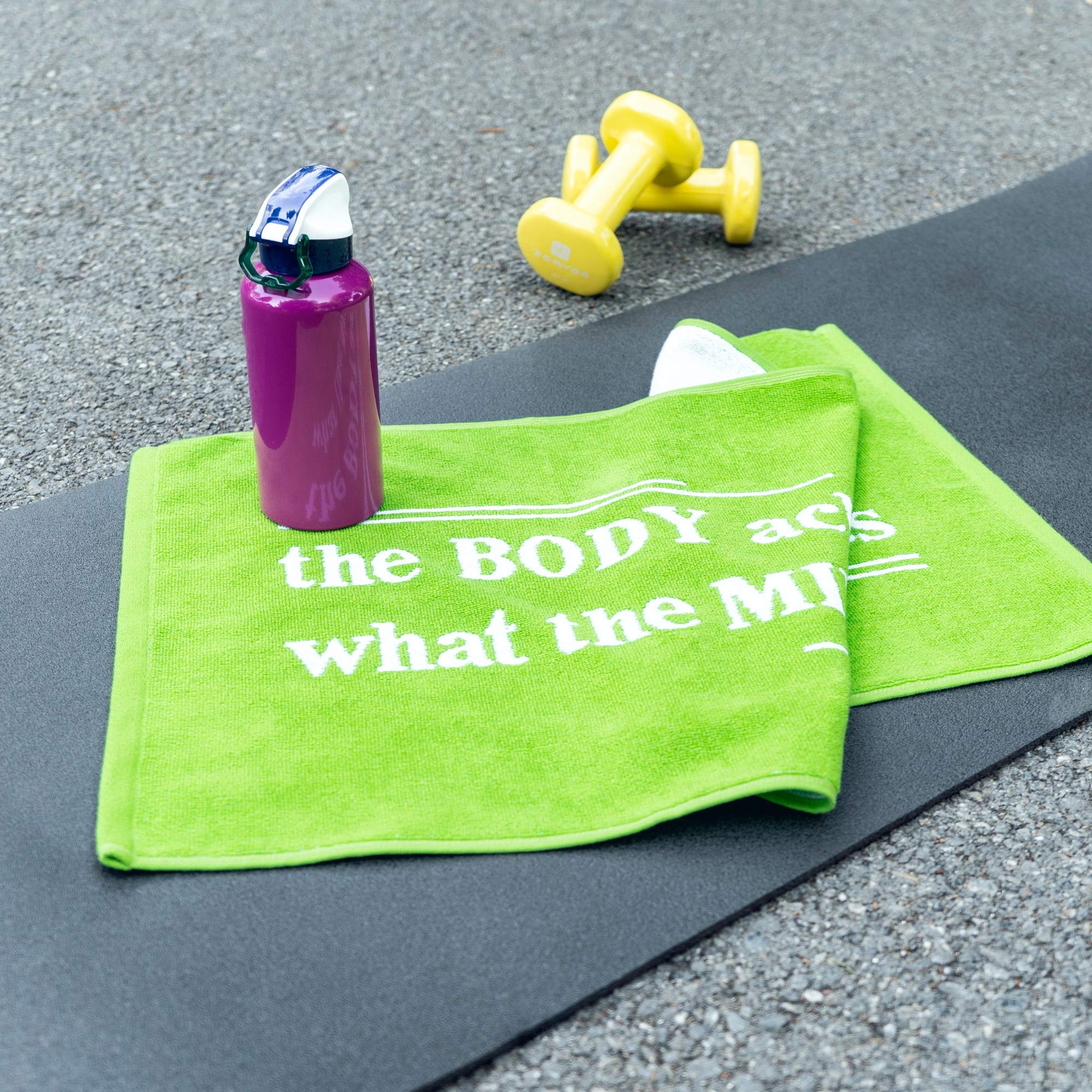 Luzia Workout Towels with Motivational Quotes for Sweat (Pack of 2) - mot-to Lightweight and Super Absorbent for Exercise, Workout, Fitness, Pickleball, Gym, Yoga, Running and Travel (Green)