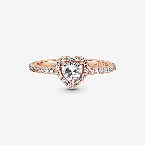 Pandora Sparkling Elevated Heart Ring - Rose Gold Ring for Women - Layering or Stackable Ring - Gift for Her - 14k Rose Gold-Plated Rose with Cubic Zirconia - Size 7.5