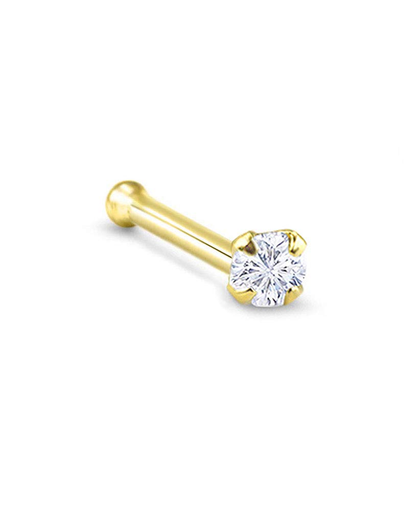 Yellow Gold Plated 925 Sterling Silver Nose Stud Bone Ring 3mm Prong Clear CZ 22G