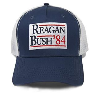 Urban Ridge Reagan Bush ’84 Adult Trucker Hat Snapback, Navy Blue with Embroidered Patch