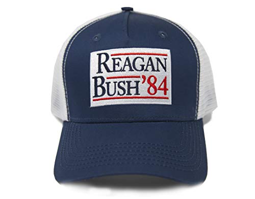 Urban Ridge Reagan Bush ’84 Adult Trucker Hat Snapback, Navy Blue with Embroidered Patch