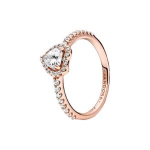 pandora sparkling elevated heart ring - rose gold ring for women - layering or stackable ring - gift for her - 14k rose gold-plated rose with cubic zirconia - size 8.5