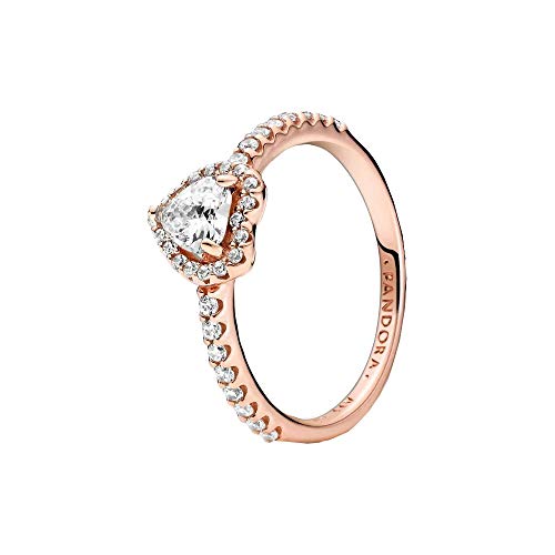 Pandora Sparkling Elevated Heart Ring - Rose Gold Ring for Women - Layering or Stackable Ring - Gift for Her - 14k Rose Gold-Plated Rose with Cubic Zirconia - Size 8.5