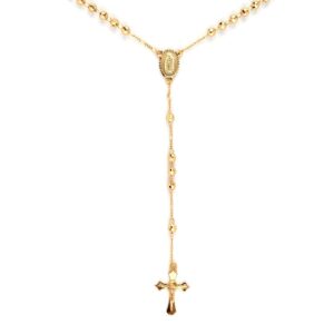 Rosary Necklace for Women - Lariat Cross Necklace in Goldtone - Fashion Rosary Bead Necklaces - 21" Chain Length Jewelry Catholic Faith Christian Religious Birthday Gifts for Women