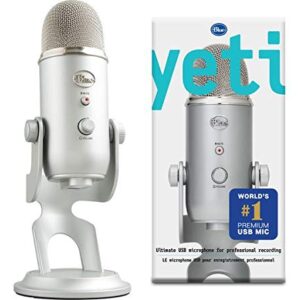 Newest Blue Yeti USB Microphone with 4 Pickup Patterns, 3 Condenser Capsules, Mic Gain Control & Adjustable Stand for Gaming, Streaming, Podcasting on PC & Mac with GalliumPi Accessories - Silver