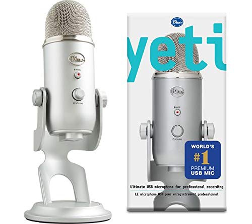 Newest Blue Yeti USB Microphone with 4 Pickup Patterns, 3 Condenser Capsules, Mic Gain Control & Adjustable Stand for Gaming, Streaming, Podcasting on PC & Mac with GalliumPi Accessories - Silver