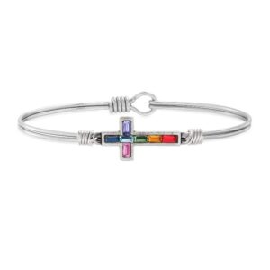 luca + danni baguette cross bangle bracelet in ombre for women - silver tone regular size made in usa