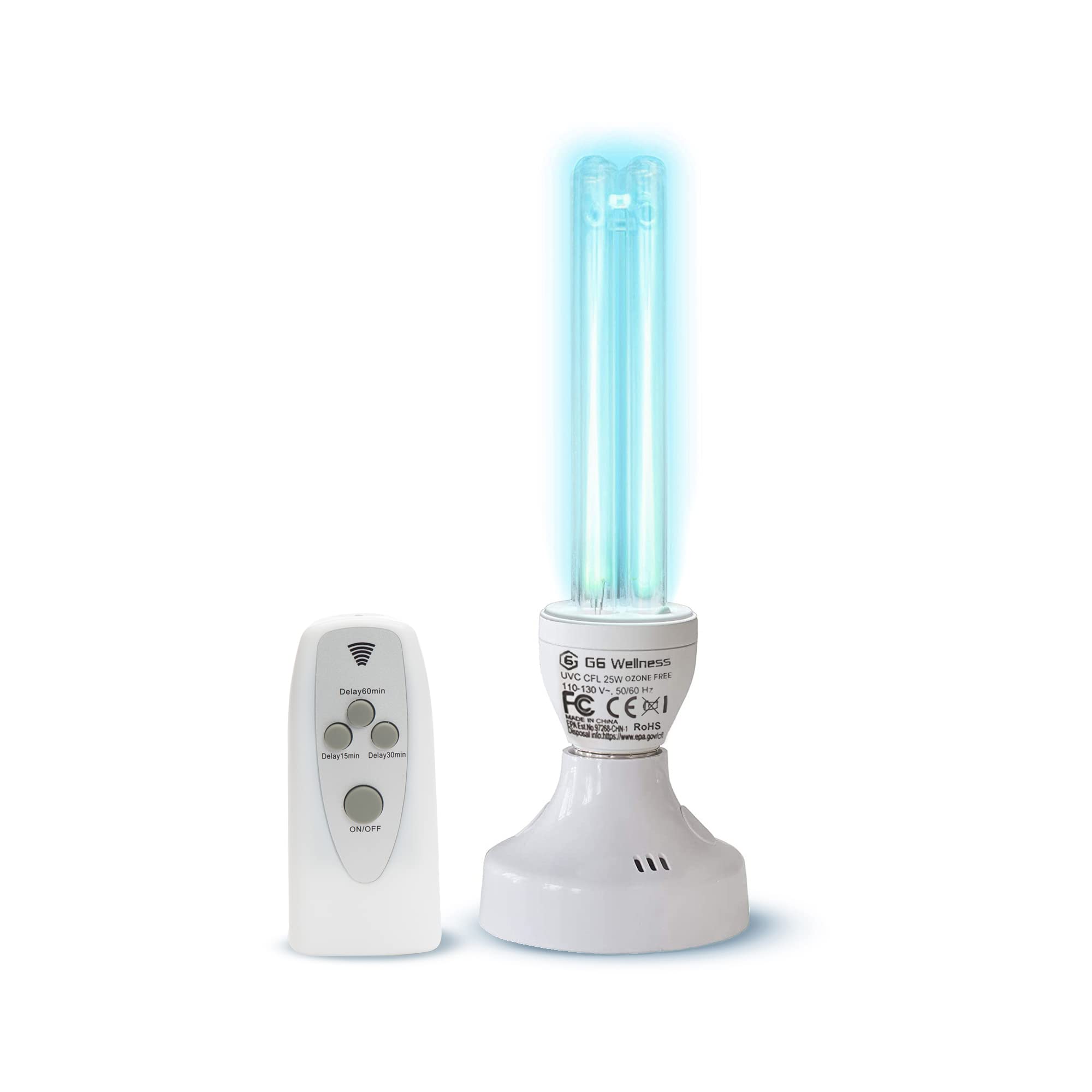 Ozone-Free Ultraviolet Germicidal Light Sanitizer UVC Lamp 25 W E26/E27 with Stand and Remote Control