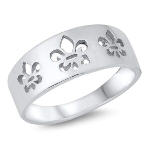 fleur de lis fashion ring fun new .925 solid sterling silver band size 6