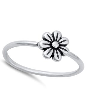 Oxidized Daisy Polished Retro Ring New .925 Sterling Silver Band Size 5