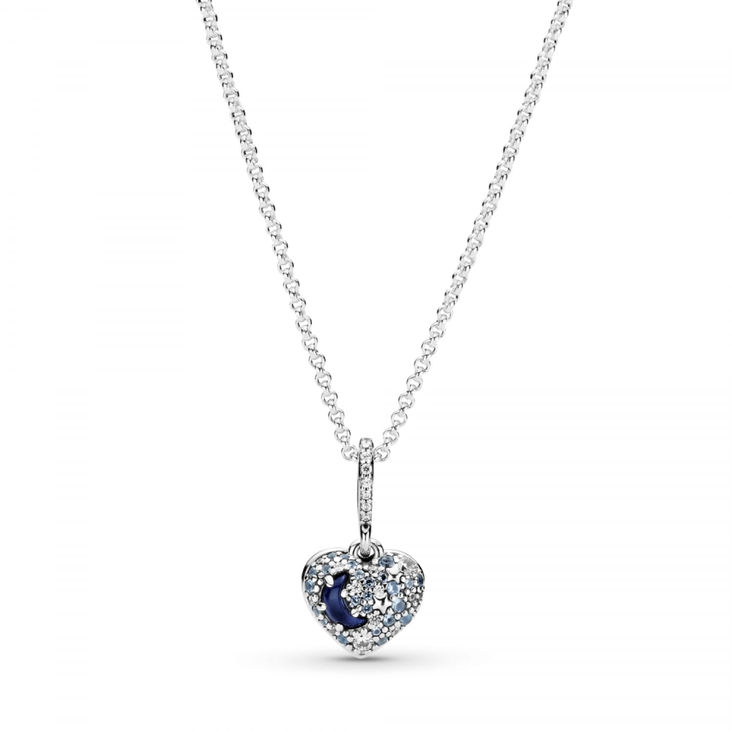 Pandora Sparkling Blue Moon & Stars Heart Necklace - Great Gift for Her - Stunning Women's Jewelry - Sterling Silver, Cubic Zirconia & Man-Made Crystal - 19.7"