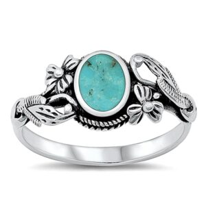 Ornate Simulated Turquoise Boho Vintage Style New .925 Sterling Silver Band Size 9