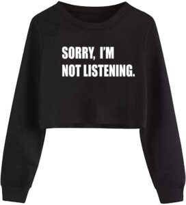 g-amber girls long sleeve sweatshirts kids crop print funny letters fashion pullover tops black sorry i'm not listening