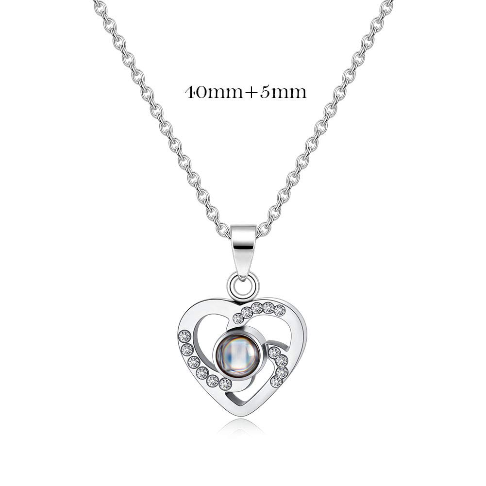 ZLHZW Personalized Picture Projection Necklace for Women - Custom Photo Love Heart Pendant with Cubic Zirconia - Customized Portrait Jewelry - Birthday Anniversary Memorial Gifts for Her