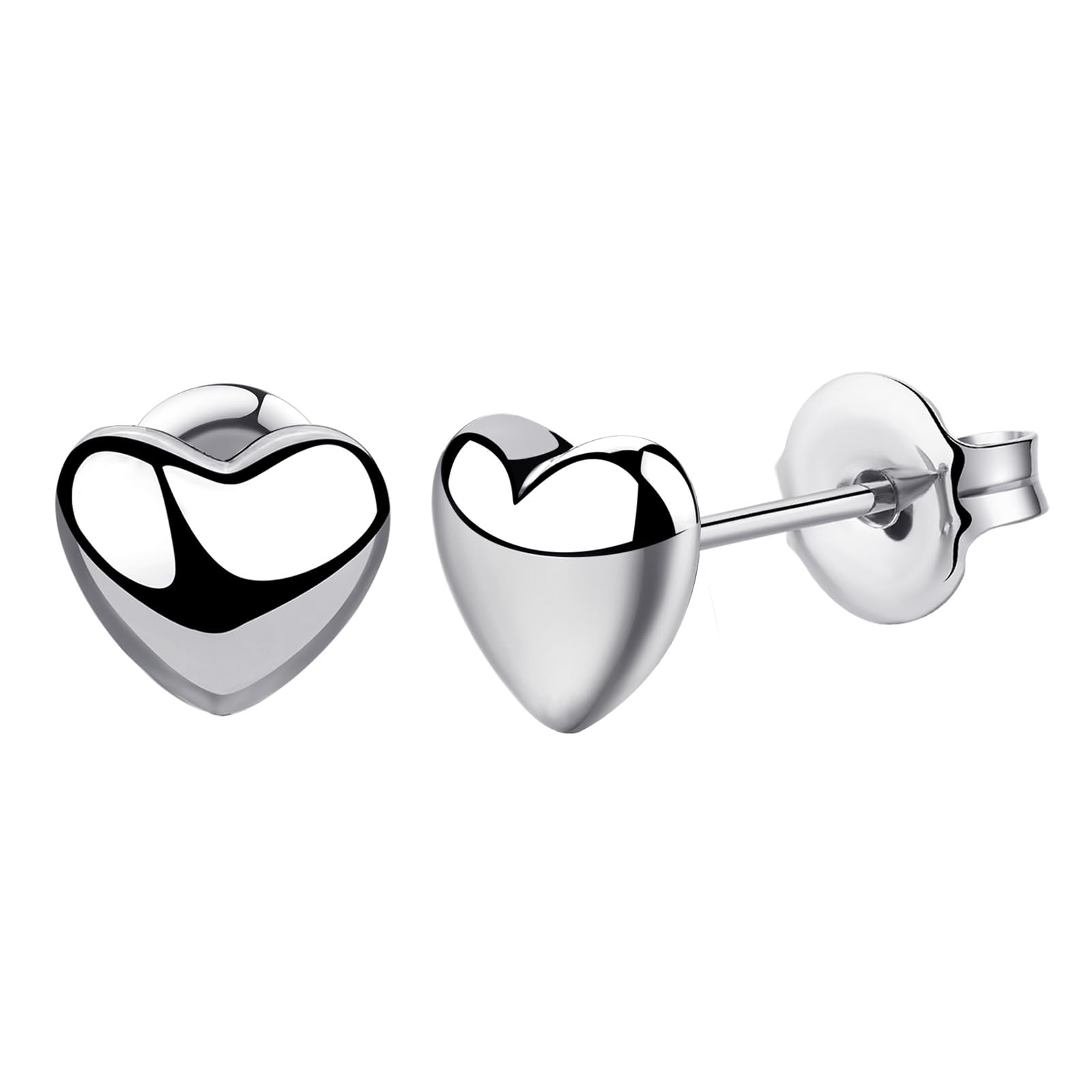 VGACETI Titanium Earrings Heart Stud Earrings, Hypoallergenic for Sensitive Ears Women Men, Premium High Polished (Large Shiny Grey)