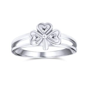 Delicate Saint Patricks Good Luck Celtic Irish Trinity Shamrock Clover Ring Split Band For Women Teens Antiqued Oxidized .925 Sterling Silver