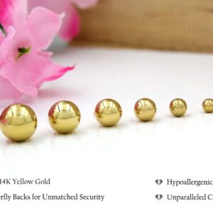 14K Yellow Gold Round Ball Studs 4mm, Polished Smooth Earrings for Women, Butterfly Backing, Giorgio Bergamo (4mm)