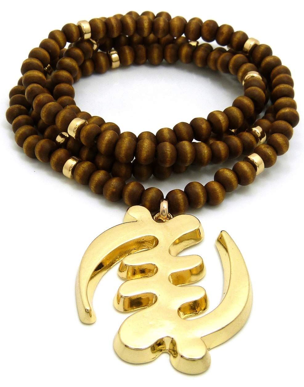 GWOOD Gye Nyame African Pendant with Brown Wood Bead Necklace