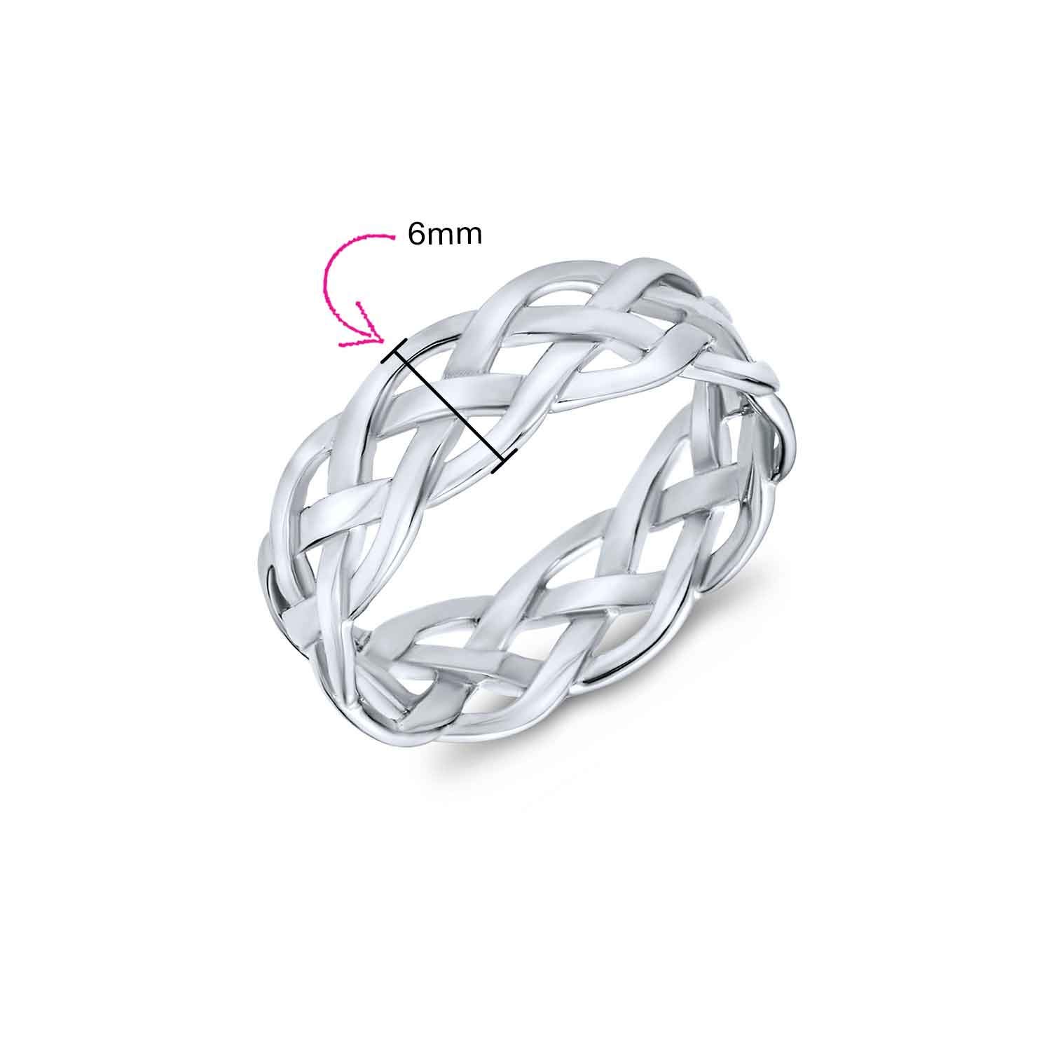 Simple Criss Cross Weave Woven Braided Band Rope Twisted Cable Eternity Wedding Band Ring For Women Teens .925 Sterling Silver 6MM